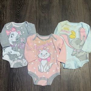 Disney Baby girl 0/3 month long sleeve set of 3 onesies.